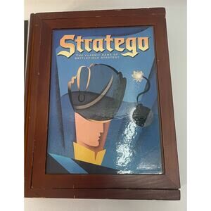 2005 Milton Bradley Vintage Board Game Collection Wooden Bookshelf Box Stratego